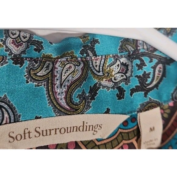 Soft Surroundings Silk Paisley Button Down Long Sleeve Vibrant Blouse Medium - Picture 3 of 6